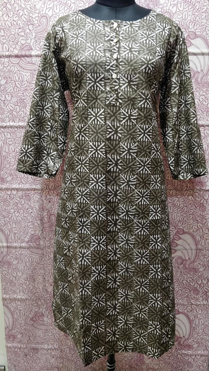 Cotton Straight Hand Block Printed Kurti