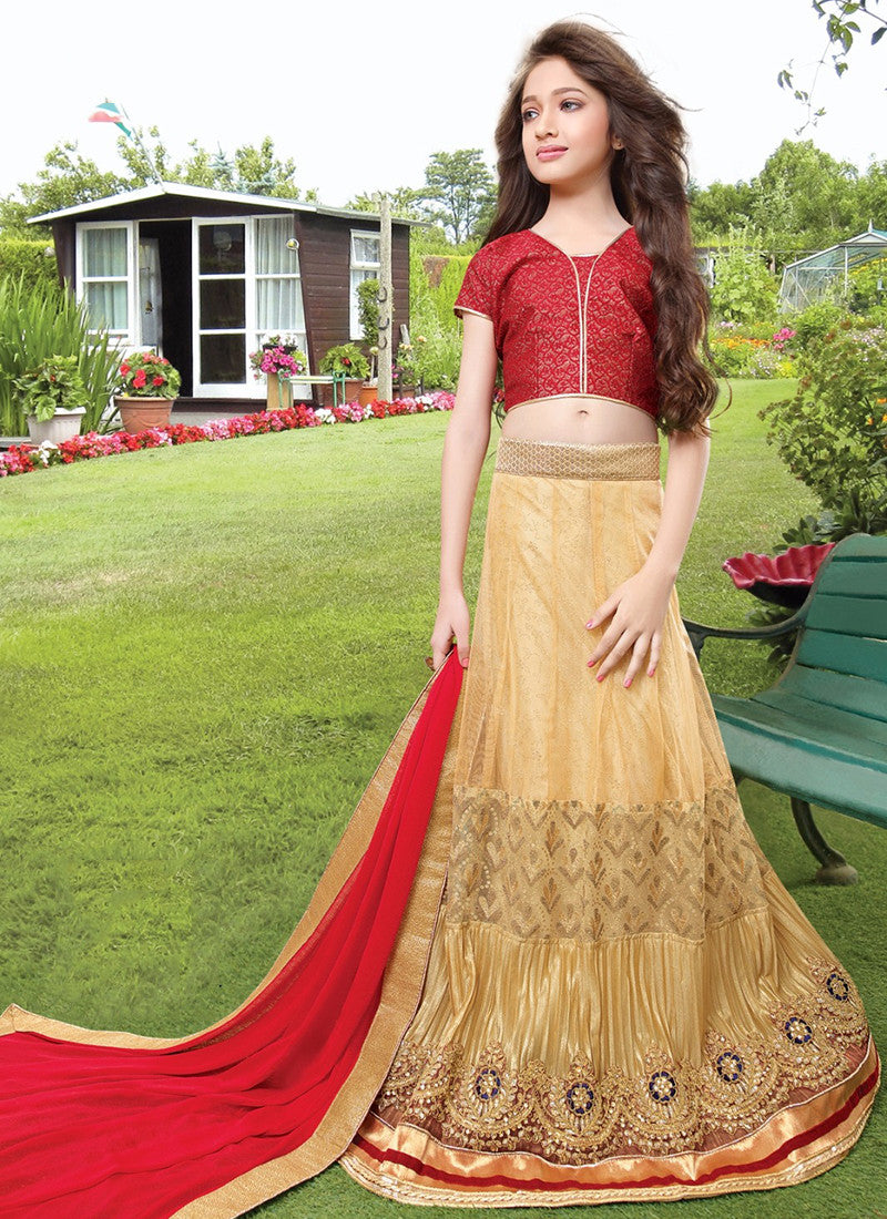 Girl's Beige Net grand Lehenga Choli