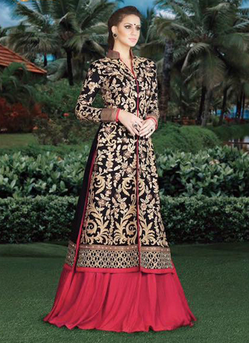 Black and Pink Embroidered Bridal Anarkali Suit