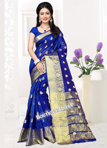 Blue Banarasi silk zari work Saree