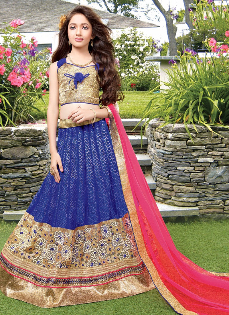 Girl's Blue Net grand Lehenga Choli