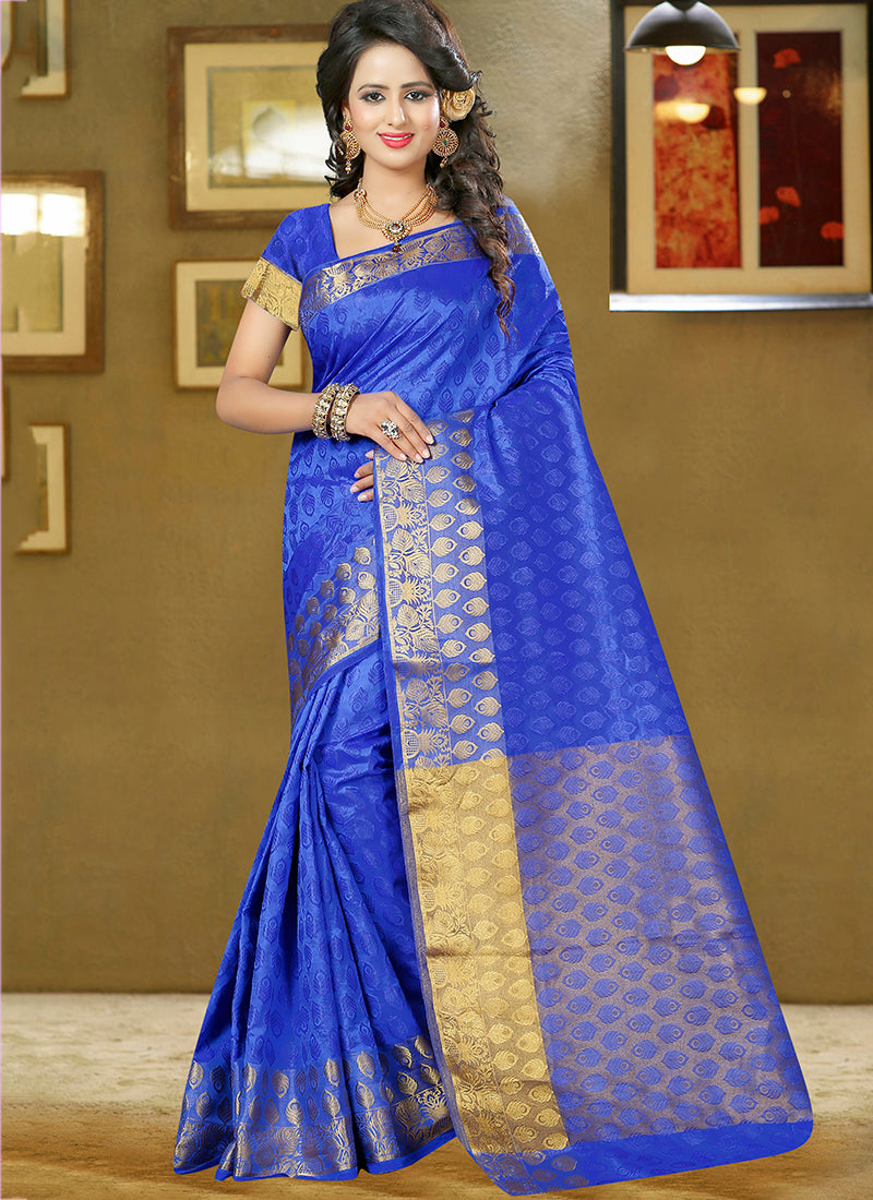 Blue Art Silk and zari work Saree