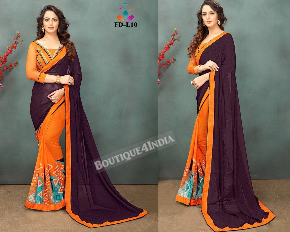 Brown Georgette party wear Saree