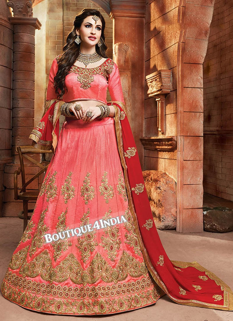 Gajri Satin silk reception wear lehenga choli