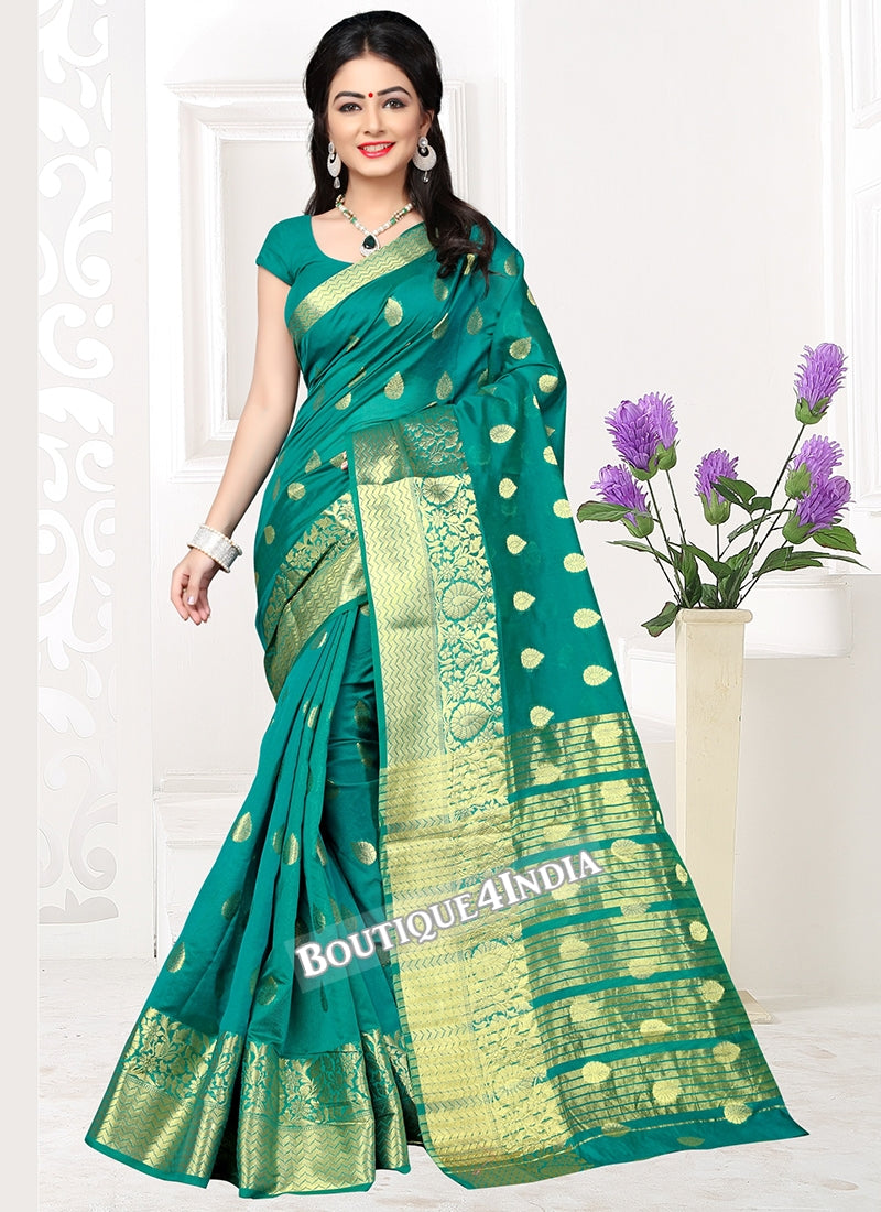 Green Banarasi silk zari work Saree