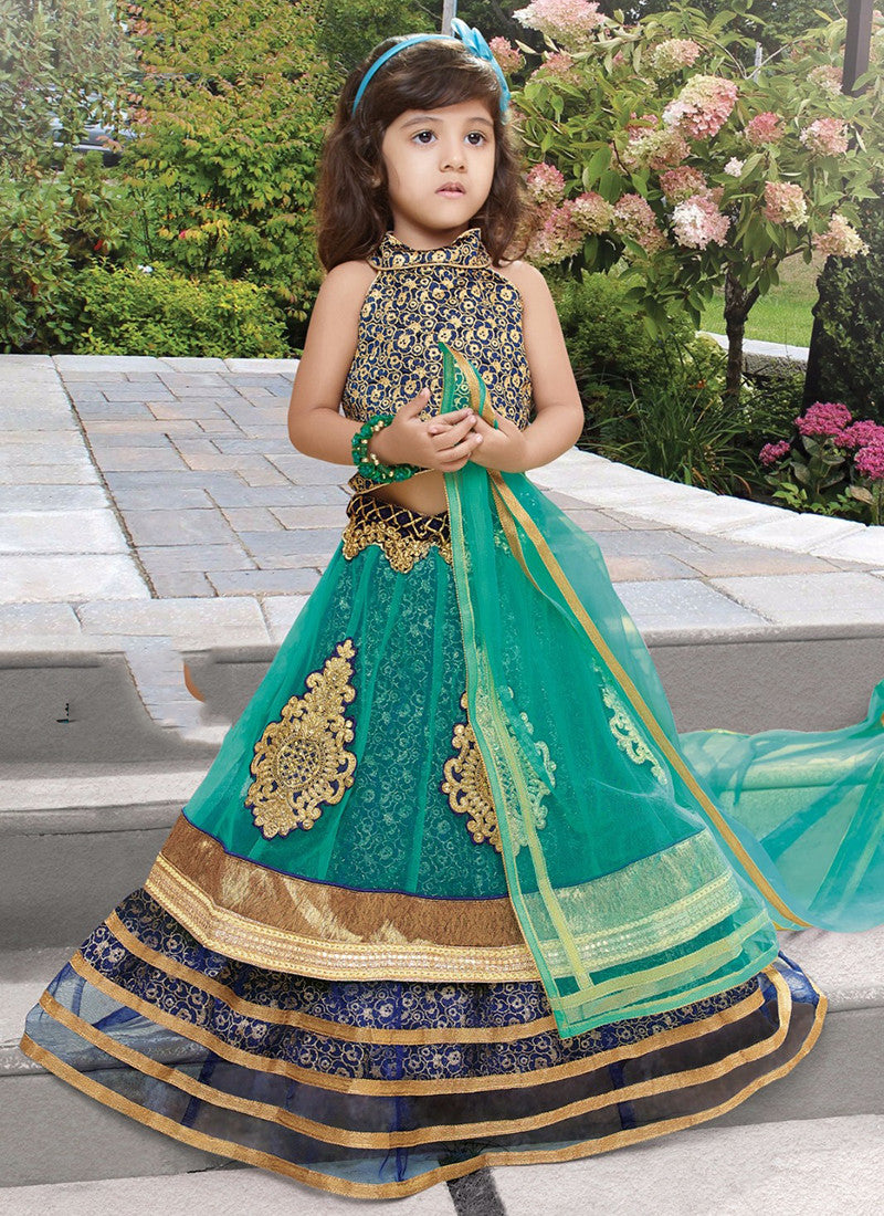 Girl's Dark blue and turquoise Lehenga Choli