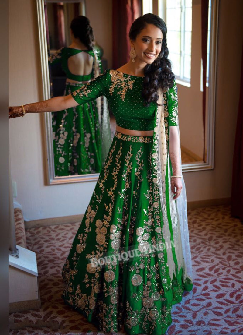 Green taffeta silk lehenga choli