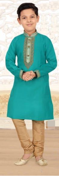 Boys Turquoise dupion silk Kurta Pyjama