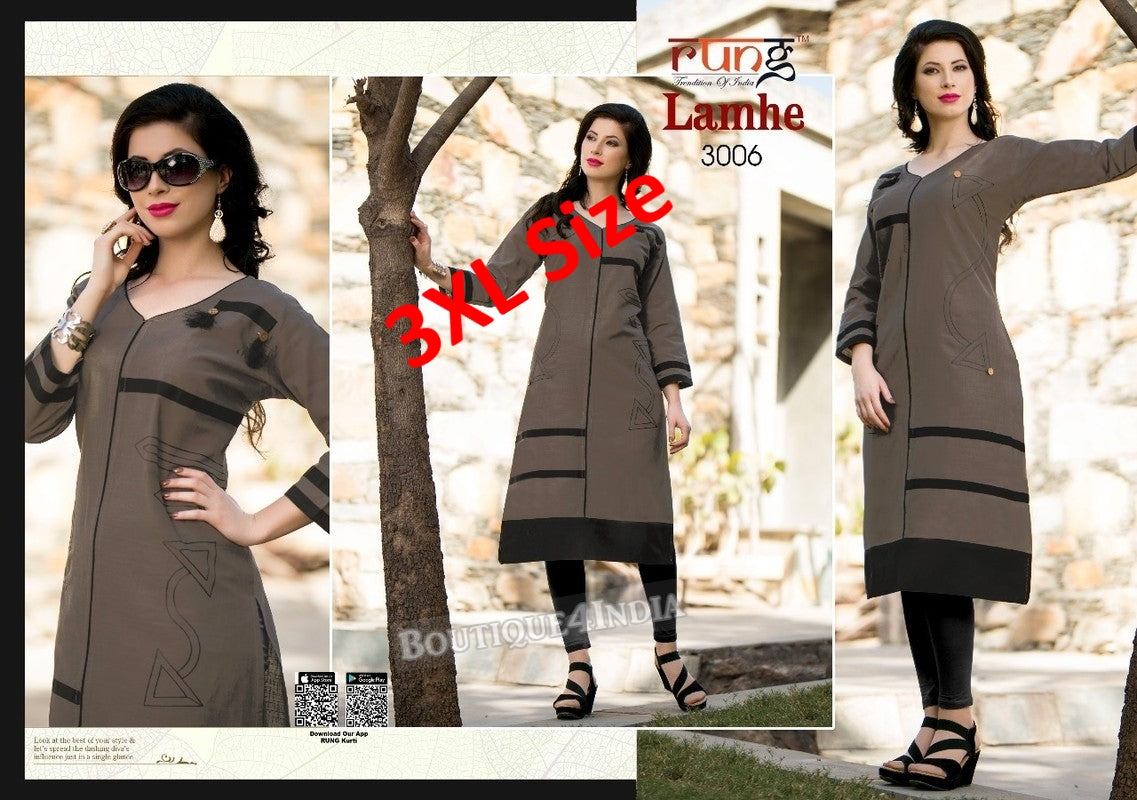 3XL Grey Cotton 3/4 Kurtis