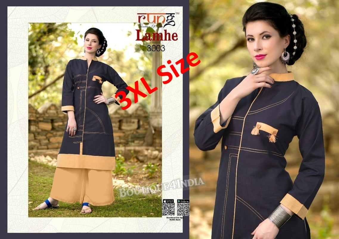 3XL Navy Cotton 3/4 Kurtis