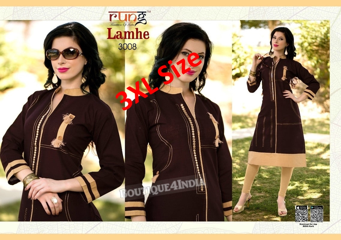 3XL Chocolate Cotton 3/4 Kurtis