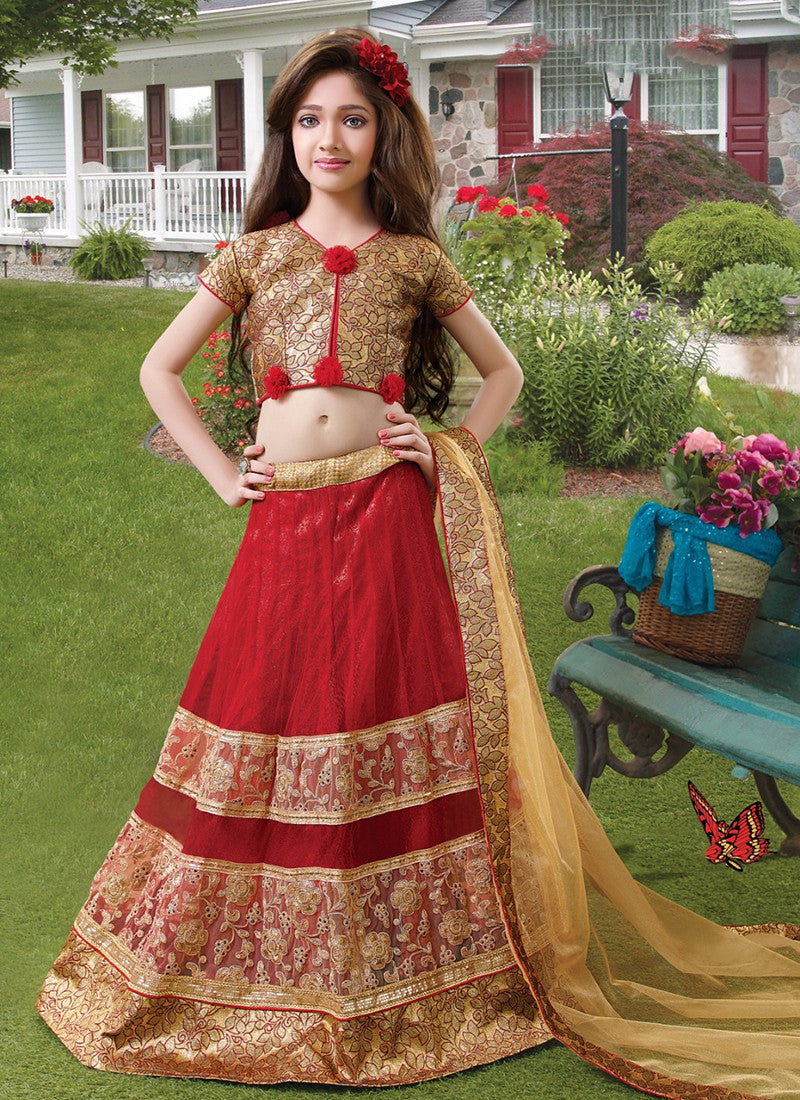 Girl's Maroon and golden Lehenga Choli