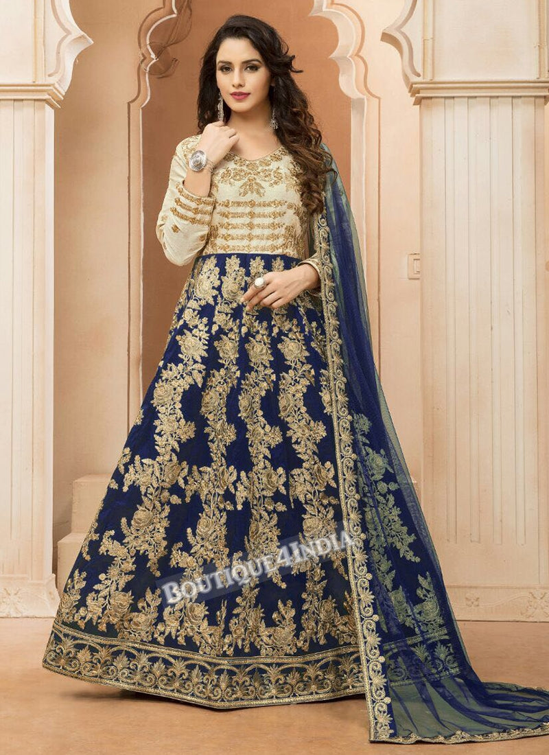 Navy Tapeta Silk wedding wear Anarkali suit