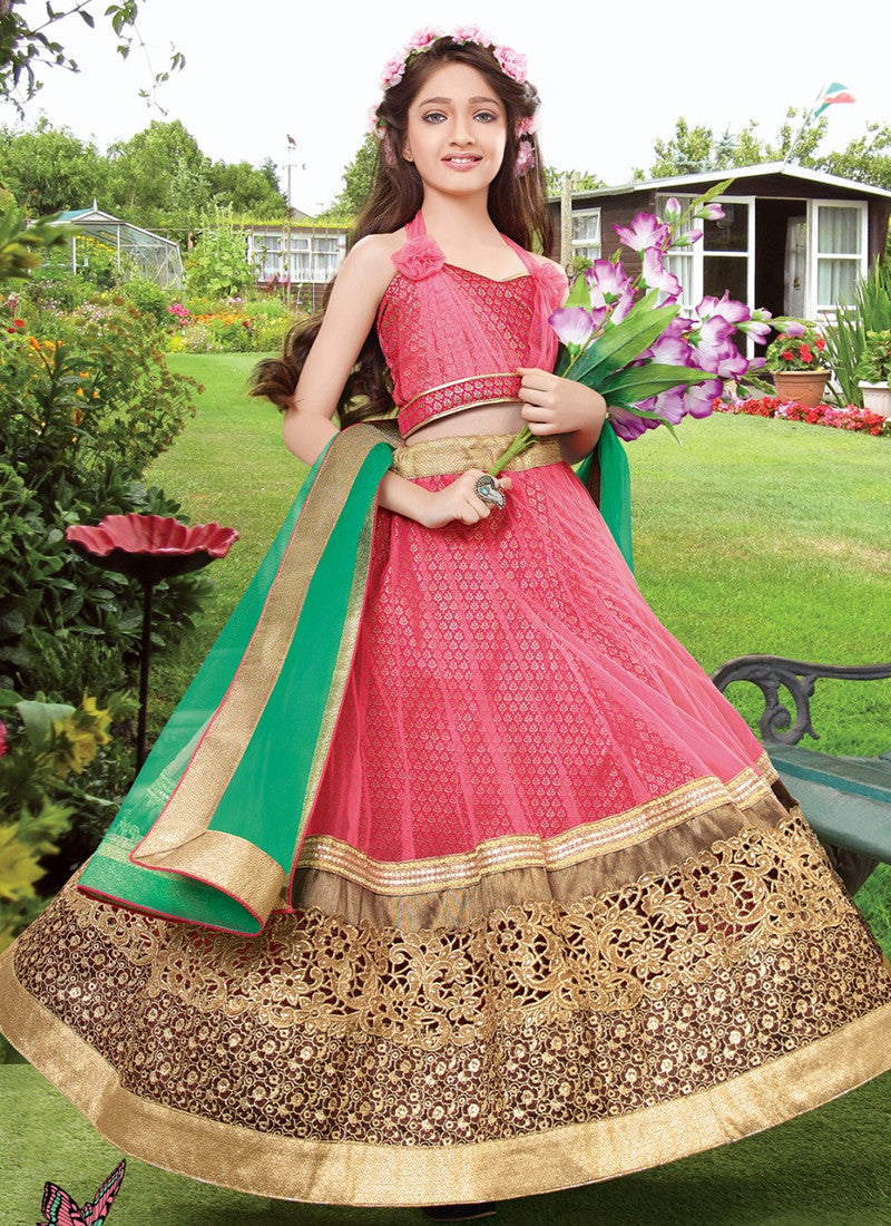 Girl's Pink and green Lehenga Choli