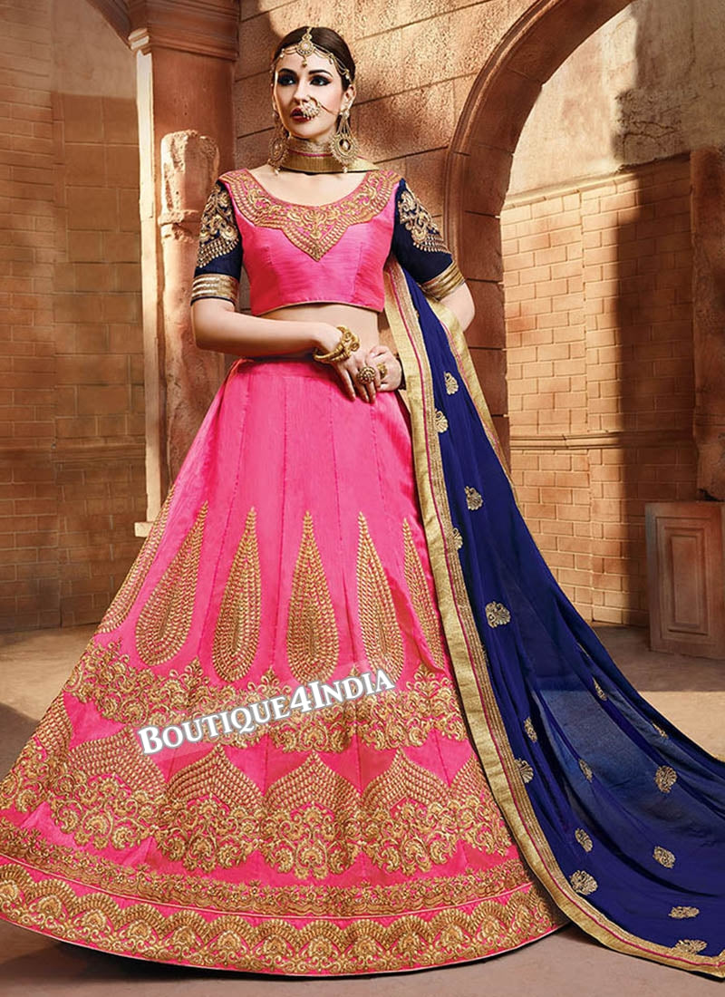 Pink Satin silk embroidered lehenga choli