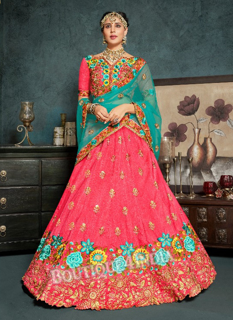 Pink Silk Bridal Embroidered Lehenga