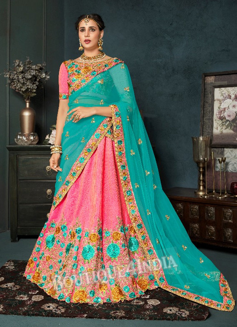 Baby Pink Silk Bridal Embroidered Lehenga