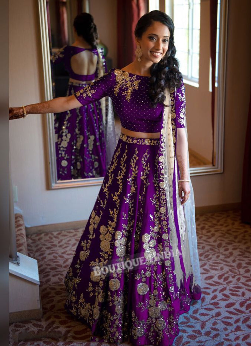 Purple taffeta silk lehenga choli