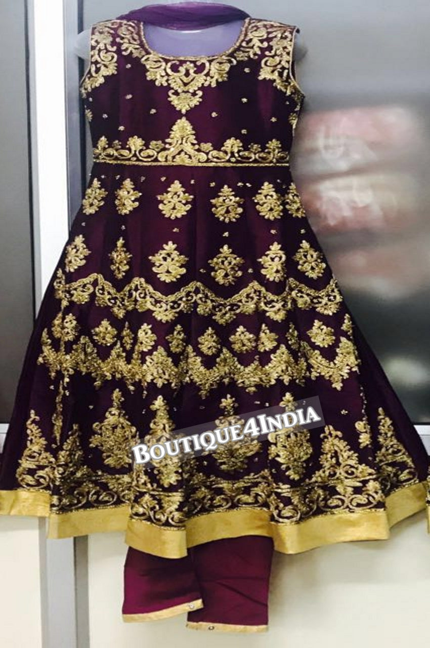 Girls Purple heavy embroidered stone work salwar suit