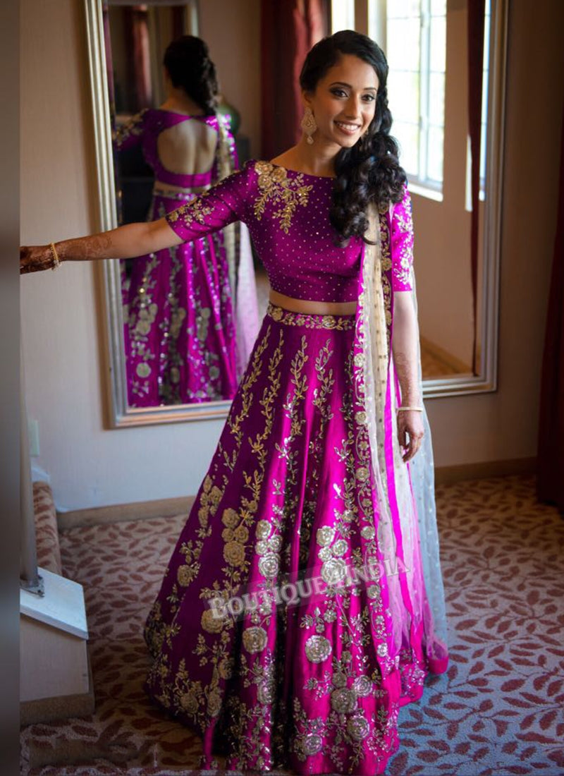 Magenta taffeta silk lehenga choli