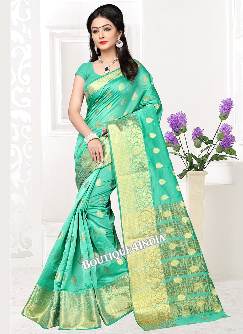 Sea green  Banarasi silk zari work Saree