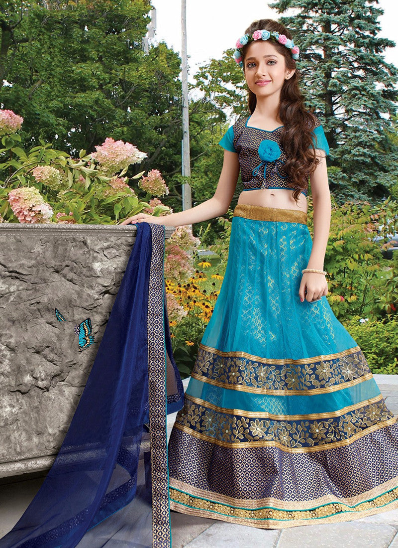 Girl's Sky blue Net grand Lehenga Choli