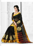 Cotton Silk Casual Saree in Black, Red and Golden - Boutique4India Inc.