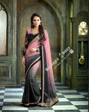 Sarees - Baby Pink, Black and Grey Embroidery and Net - Boutique4India Inc.
