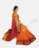 Jacquard Silk Saree in Orange, Maroon and Golden - Boutique4India Inc.