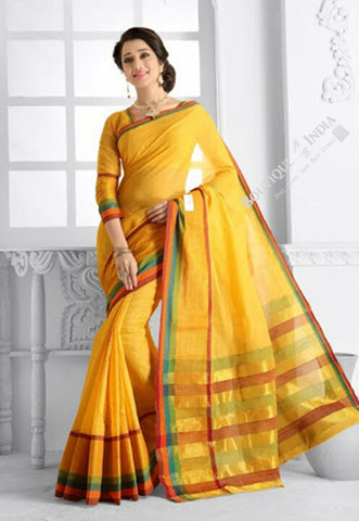 Ravishing Cotton Silk Saree in Yellow Color - Boutique4India Inc.