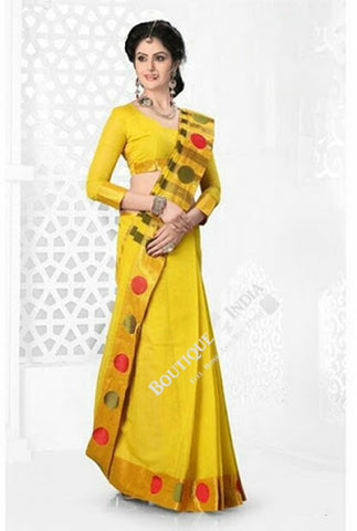 Cotton Silk Casual Saree in Yellow, Green and Golden - Boutique4India Inc.
