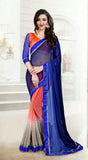 Reversible Silk and Faux Georgette Saree in Blue, Orange and Peach - Boutique4India Inc.