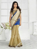 Chiffon Silk and Net Embroidered Saree in Blue, Creamand Half White - Boutique4India Inc.