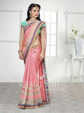 Chiffon Silk and Net Embroidered Saree in Pink and Blue - Boutique4India Inc.