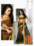 Cotton Silk Casual Saree in Green, Red and Golden - Boutique4India Inc.