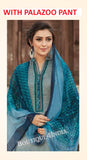 Turquoise Printed Pashmina Palazoo Suit