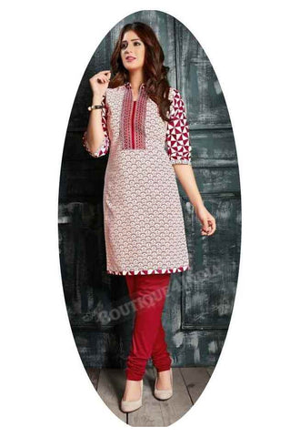 Maroon and white Ravishing Printed Cotton Kurti