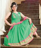 Heavy Work Anarkali Style Collection - Elegant Green, Pink And Golden Beautiful Anarkali Style Long Salwars With Dazzling Embroidery Work / Party / Special Occasions / Wedding / Casual - Ready to Stitch - Boutique4India Inc.