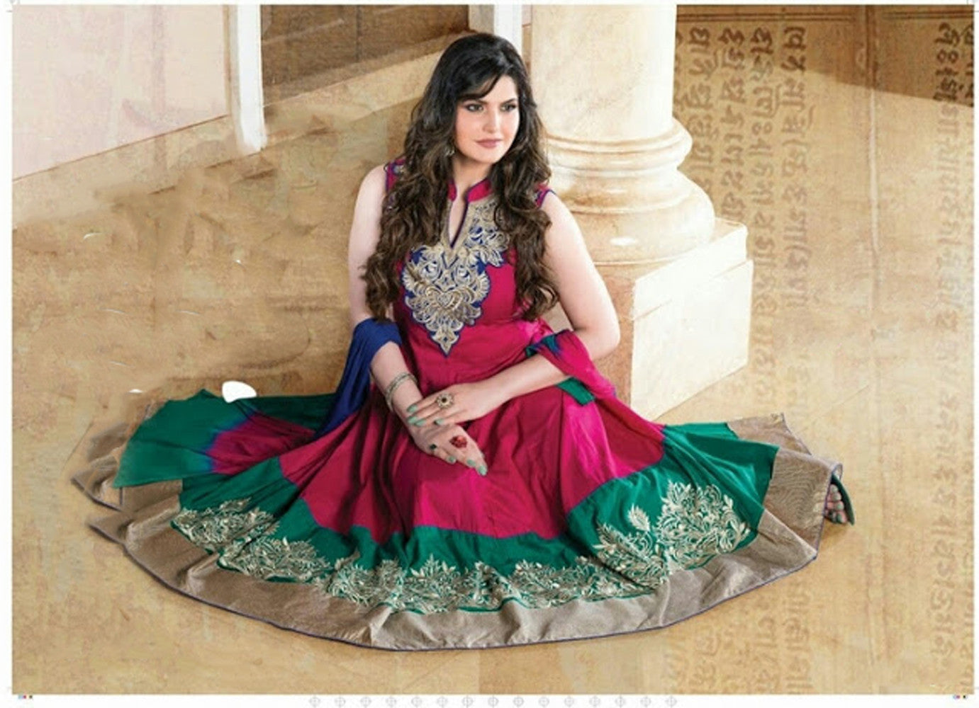 Heavy Work Anarkali Style Collection - Purplish Pink, Blue And Golden Ready To Stitch Material -Beautiful Anarkali Style Long Salwars With Dazzling Embroidery Work / Party / Special Occasions / Wedding / Casual - Ready to Stitch - Boutique4India Inc.