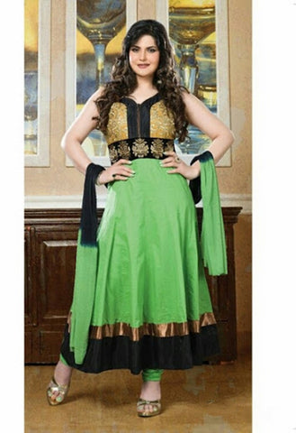 Heavy Work Anarkali Style Collection - Light Green, Golden Yellow, Golden And Black  Ready To Stitch Material / Beautiful Anarkali Style Long Salwars With Dazzling Embroidery Work / Party / Special Occasions / Wedding / Casual - Ready to Stitch - Boutique4India Inc.