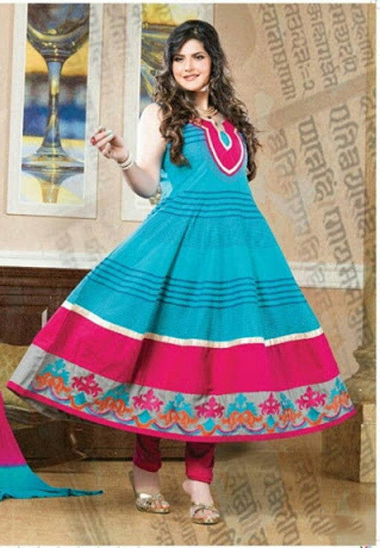 Heavy Work Anarkali Style Collection - Breezy Blue, Pink And Orange  Ready To Stitch Material / Beautiful Anarkali Style Long Salwars With Dazzling Embroidery Work / Party / Special Occasions / Wedding / Casual - Ready to Stitch - Boutique4India Inc.