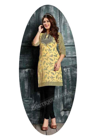 Yellow Ravishing Printed Cotton Kurti