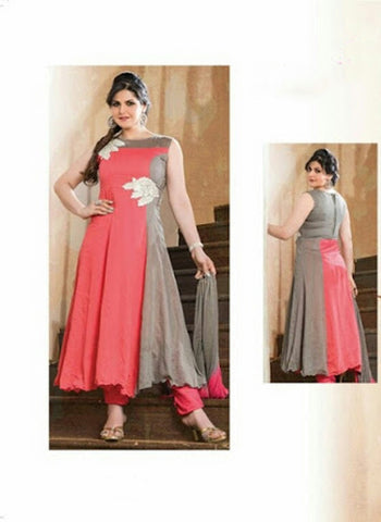 Heavy Work Anarkali Style Collection - Pink, Gray And Golden Ready To Stitch Material /  Beautiful Anarkali Style Long Salwars With Dazzling Embroidery Work / Party / Special Occasions / Wedding / Casual - Boutique4India Inc.