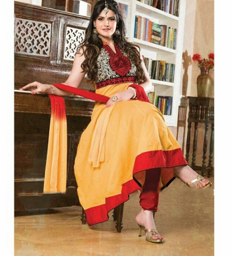 Heavy Work Anarkali Style Collection - Orange, Black And Golden Beautiful Anarkali Style Long Salwars With Dazzling Embroidery Work / Party / Special Occasions / Wedding / Casual - Ready to Stitch - Boutique4India Inc.