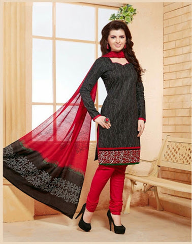 Elegant Embroidery Work Salwar Collection - Red And Black  Ready To Stitch Material - Red And Black Simple And Beautiful Embroidery Work And Unique Color Combination Salwar Suits / Party / Festivals / Special Occasions /Casual - Ready to Stitch - Boutique4India Inc.