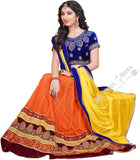Lehenga - Attractive Heavy Work Designer Lehenga Collection - Velvet Blue, Orange And Brown Most Beautiful 3 Piece Semi Stitched Lehenga Collection For Party / Wedding / Special Occasions - Semi Stitched, Blouse - Ready to Stitch - Boutique4India Inc.