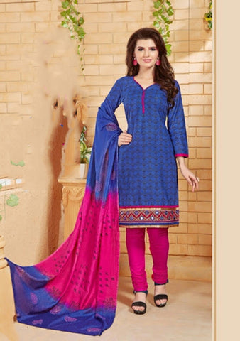 Elegant Embroidery Work Salwar Collection - Blue And Pink  Ready To Stitch Material - Blue And Pink Simple And Beautiful Embroidery Work And Unique Color Combination Salwar Suits / Party / Festivals / Special Occasions /Casual - Ready to Stitch - Boutique4India Inc.