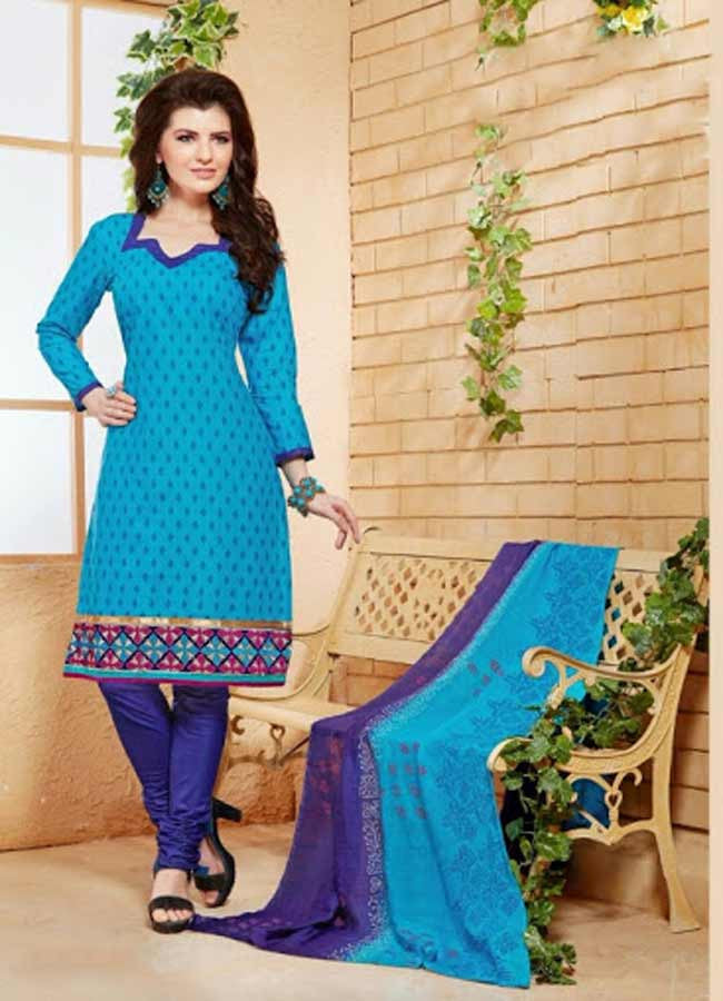 Elegant Embroidery Work Salwar Collection - Blue Family  Ready To Stitch Material - Blue Family Simple And Beautiful Embroidery Work And Unique Color Combination Salwar Suits / Party / Festivals / Special Occasions /Casual - Ready to Stitch - Boutique4India Inc.