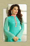 Designer Embroidery Long Salwar Suit Collection - Ready To Stitch Material / Breezy Blue And Peach  Material Heavy Lace And Embroidery Work Straight Cut Long Salwar Suits For Party / Wedding / Special Occasions - Ready to Stitch - Boutique4India Inc.