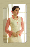 Designer Embroidery Long Salwar Suit Collection - Ready To Stitch Material / Peach And Ivory Heavy Lace And Embroidery Work Straight Cut Long Salwar Suits For Party / Wedding / Special Occasions - Ready to Stitch - Boutique4India Inc.